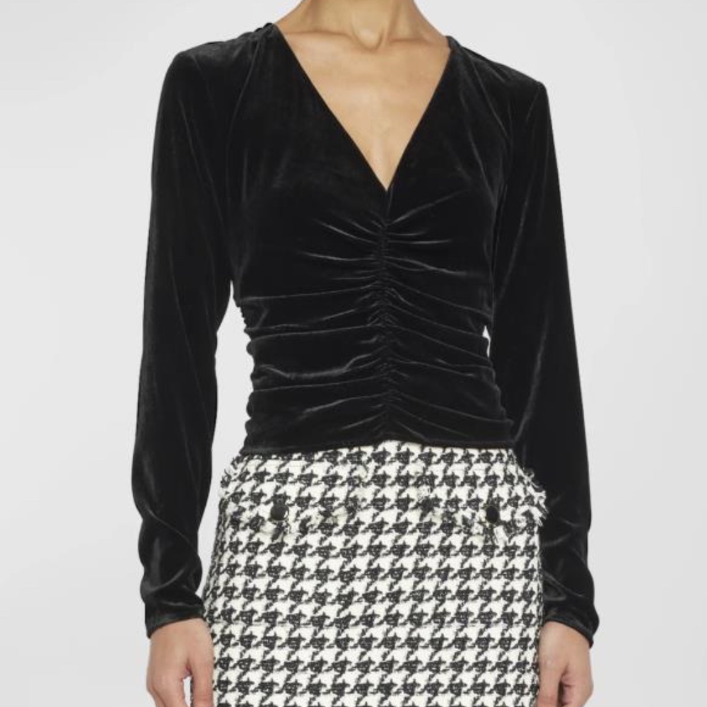 Veronica Beard Pelona Velvet Ruched Top